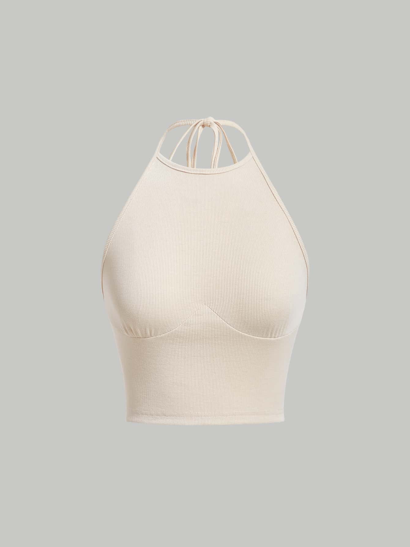 SHEIN MOD Solid Halter Top - Beige - View 1