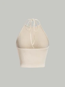 SHEIN MOD Solid Halter Top - Beige - View 2