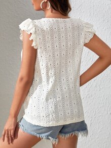 SHEIN VCAY Áo sơ mi nữ Xù Tranh thêu màu trơn Giải trí - Màu be - Xem 2