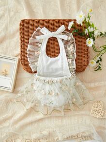 Recién nacido Body foto con bordado floral con malla ribete con fruncido