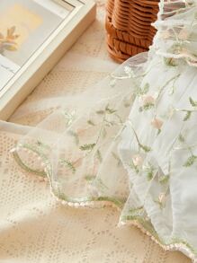 Recién nacido Body foto con bordado floral con malla ribete con fruncido