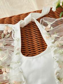 Recién nacido Body foto con bordado floral con malla ribete con fruncido