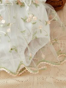 Recién nacido Body foto con bordado floral con malla ribete con fruncido