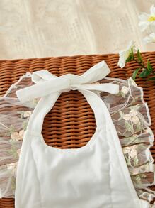 Recién nacido Body foto con bordado floral con malla ribete con fruncido