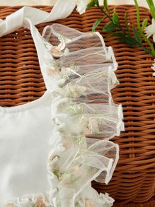 Recién nacido Body foto con bordado floral con malla ribete con fruncido