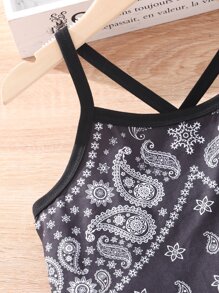 青少年女孩佩斯利印花吊帶上衣和運動褲