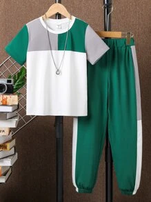 SHEIN Boys Colourblock Tee & Joggers - Multicolor - View 5