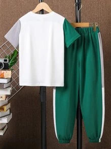 SHEIN Boys Colourblock Tee & Joggers - Multicolor - View 2