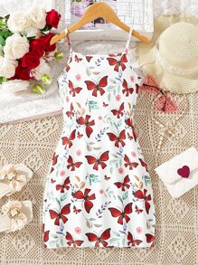 SHEIN Vestido De Cami Para Niña Con Estampado De Mariposas - Blanco - Ver 2