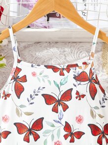 SHEIN Vestido De Cami Para Niña Con Estampado De Mariposas - Blanco - Ver 4