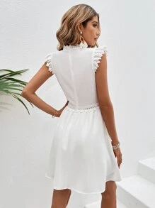 SHEIN VCAY Guipure Lace Panel Zip Back Dress - White - View 2