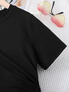 Chicas Vestido estilo camiseta fruncido lateral - Negro - Ver 3