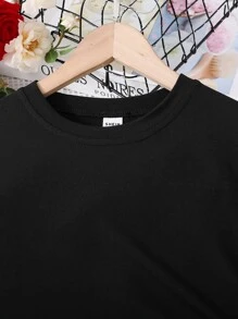 Chicas Vestido estilo camiseta fruncido lateral - Negro - Ver 4