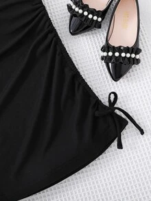 Chicas Vestido estilo camiseta fruncido lateral - Negro - Ver 5