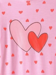 Girls Heart Print Tee & Trousers Snug Fit PJ Set - Pink - View 3