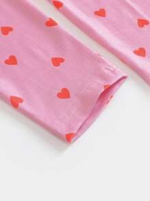 Girls Heart Print Tee & Trousers Snug Fit PJ Set - Pink - View 4