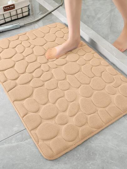 1pc/3pcs Beige Stone Embossed Embossed High-Rebound Absorbent Anti-Slip Bathroom Floor Mat, Single Or 3-Piece Set, Bathroom Decor Rug Floor Carpet Outdoor Rug Door Mat Fall Decor Bathroom Accessories Back To School Entryway Decor