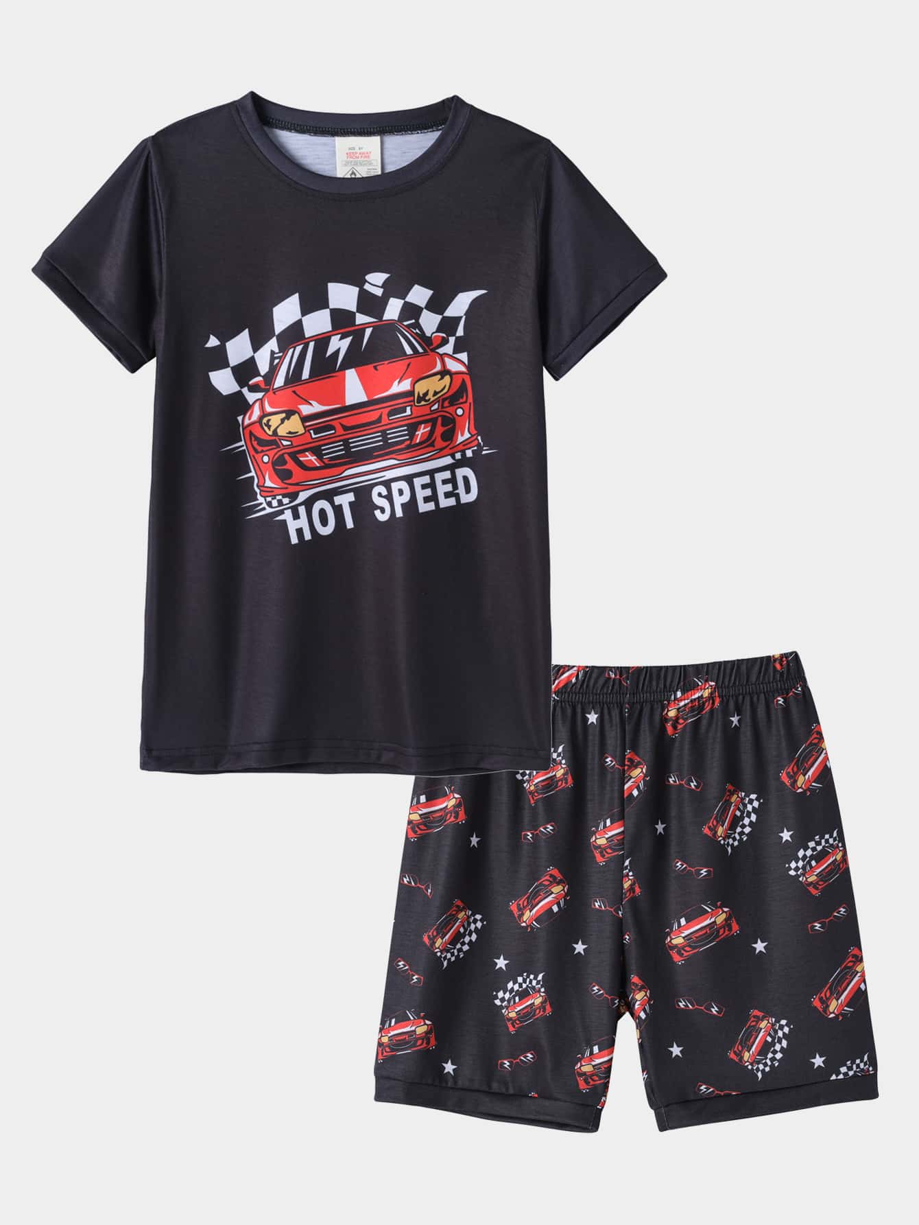 Boys Car & Letter Graphic PJ Set - Black - View 1