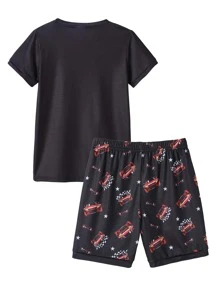 Boys Car & Letter Graphic PJ Set - Black - View 2