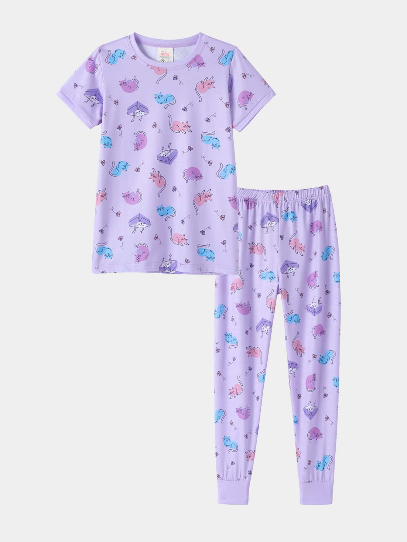 Girls Cartoon Graphic Tee & Trousers PJ Set - Purple - View 1