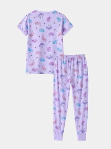 Girls Cartoon Graphic Tee & Trousers PJ Set - Purple - View 2
