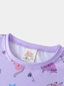 Girls Cartoon Graphic Tee & Trousers PJ Set - Purple - View 3