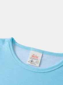 Girls Cartoon & Letter Graphic Tee & Trousers PJ Set - Baby Blue - View 3