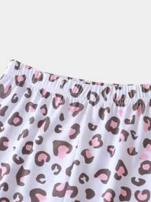 Girls Cartoon Graphic Tee & Leopard Print Trousers PJ Set - Multicolor - View 5