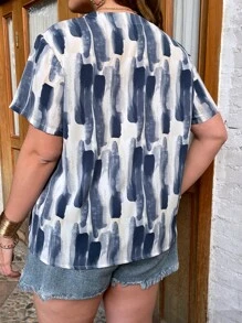 SHEIN LUNE Plus Tie Dye Popover Blouse - White - View 2