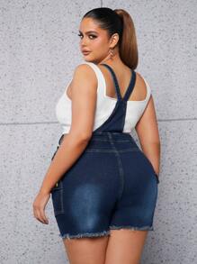 SHEIN SXY Quần áo denim có kích thước lớn Nút Túi Hem thô màu trơn Giải trí - Rửa tối - Xem 2