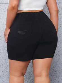 SHEIN SXY Quần short denim oversized Dây kéo Túi Bị tách màu trơn - màu đen - Xem 2