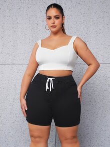 SHEIN SXY Quần short denim oversized Dây kéo Túi Bị tách màu trơn - màu đen - Xem 4