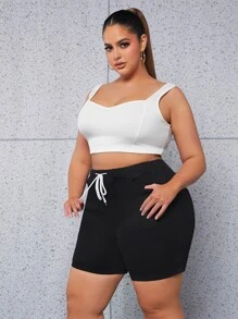SHEIN SXY Quần short denim oversized Dây kéo Túi Bị tách màu trơn - màu đen - Xem 5