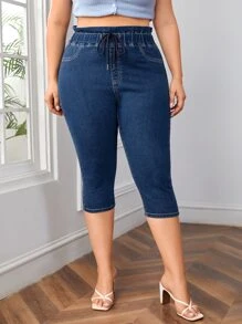 EMERY ROSE Quần Denim kích thước lớn Dây kéo Túi màu trơn - Rửa trung bình - Xem 1