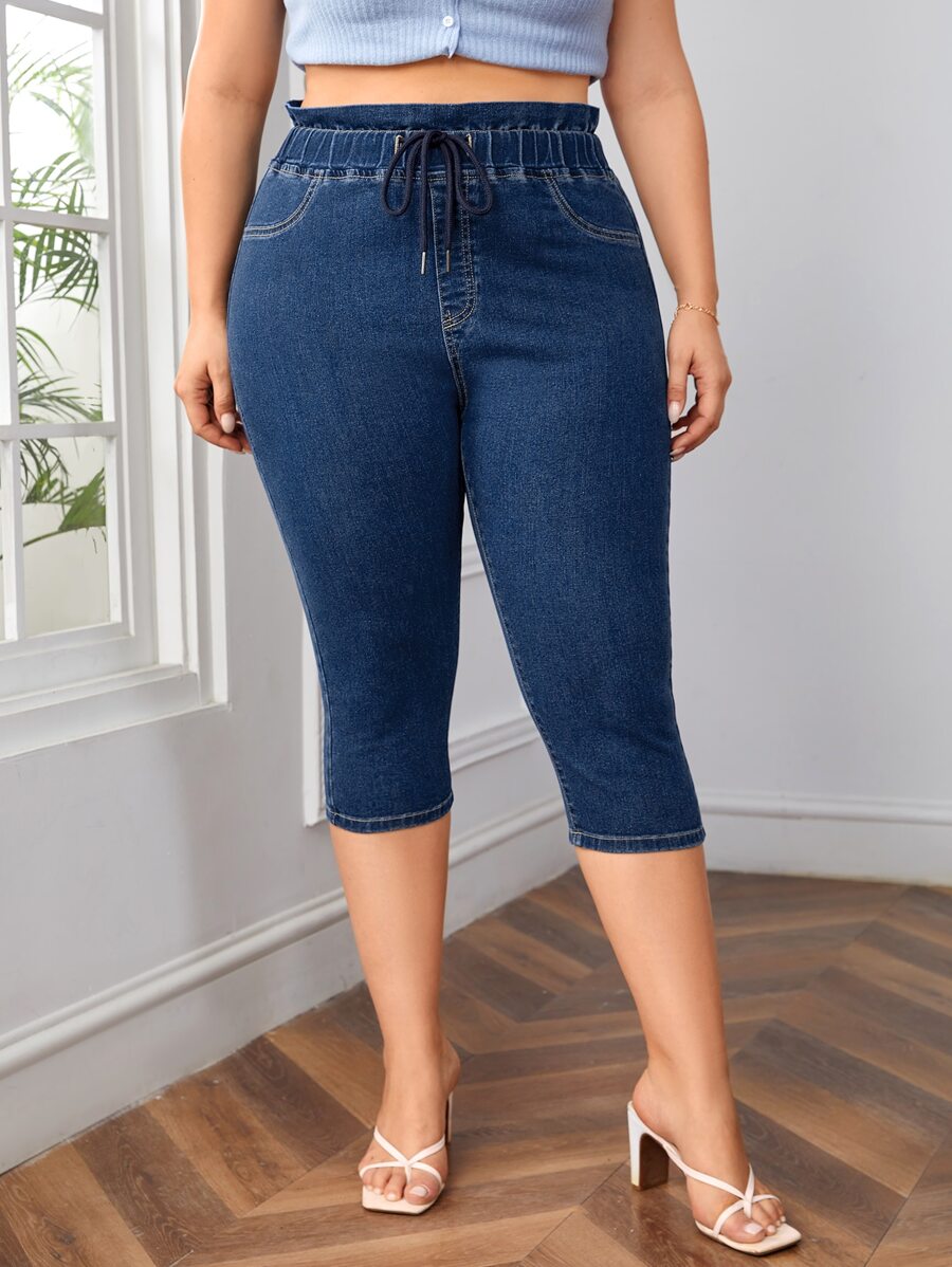 EMERY ROSE Quần Denim kích thước lớn Dây kéo Túi màu trơn - Rửa trung bình - Xem 1