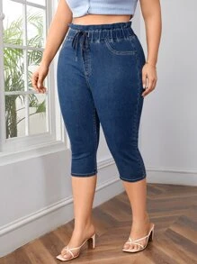 EMERY ROSE Quần Denim kích thước lớn Dây kéo Túi màu trơn - Rửa trung bình - Xem 4
