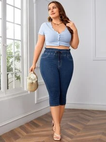 EMERY ROSE Quần Denim kích thước lớn Dây kéo Túi màu trơn - Rửa trung bình - Xem 5