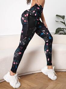 Cheerettes Allover Print Wide Band Waist Sports Leggings With Phone Pocket Yoga Women Pants - Multicolor - View 5