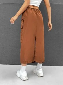 SHEINNeu Flap Pocket Drawstring Waist Skirt - Brown - View 2