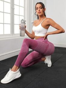 Easithlete 瑜伽褲襪雜色針織無縫寬腰帶競技緊身打底褲