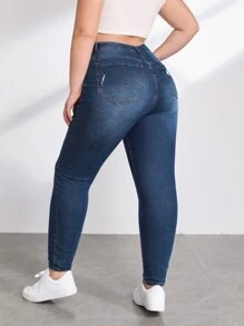 SHEIN Essnce 大碼高腰破洞緊身牛仔褲