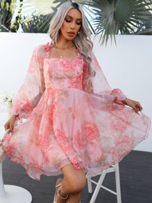 GENKIRA Đầm Xù Hoa Boho - Hồng - Xem 1