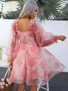 GENKIRA Đầm Xù Hoa Boho - Hồng - Xem 3