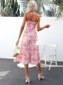 SHEIN VCAY Vestido de tirantes con estampado floral de hombros con cordón bajo con fruncido - Rosa - Ver 2