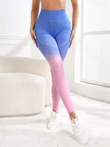 Ombre Yoga Leggings Tummy Control Hip-hugging Athletic Tights - Multicolor - View 3