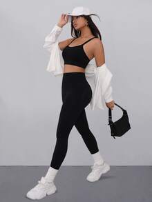 SHEIN Yoga Sxy Medium Support  Softness Sports Bra - Black - View 5