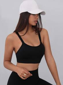 SHEIN Yoga Sxy Medium Support  Softness Sports Bra - Black - View 2