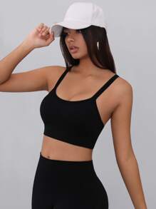 SHEIN Yoga Sxy Medium Support  Softness Sports Bra - Black - View 3