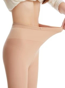 Solid Plush Lined Tights - Camel - View 2