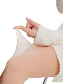 Solid Plush Lined Tights - Camel - View 6